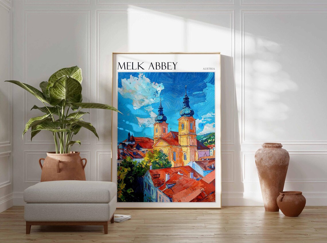 Melk Abbey Austria Golden Towers Impasto Painting Travel Poster - Image 3