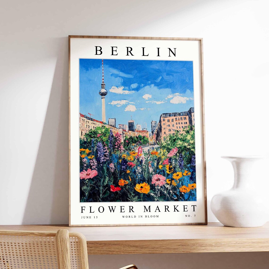 Berlin Flower Market TV Tower Skyline Wildflower Garden Travel Poster