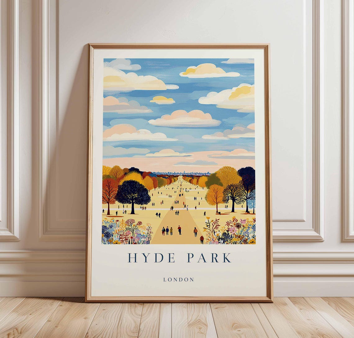 Hyde Park London Autumn Park Lakeside Path Colorful Travel Poster