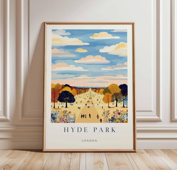 Hyde Park London Autumn Park Lakeside Path Colorful Travel Poster