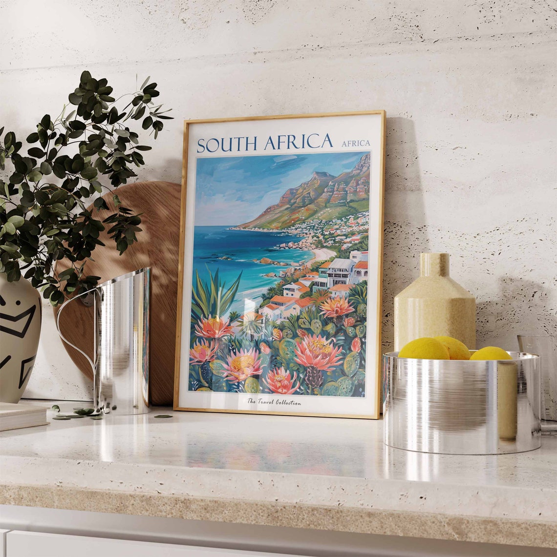 South Africa Coastal Town Protea Flowers Cape Shoreline Art Poster - Image 2