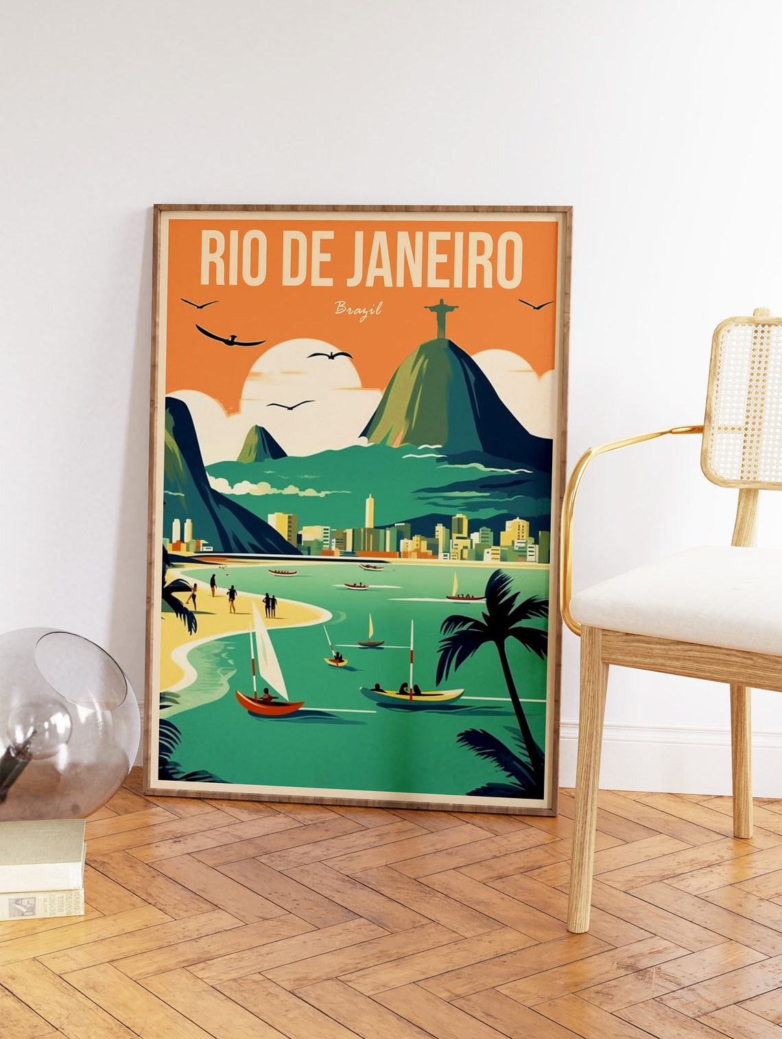 Rio De Janeiro Brazil Travel Poster Christ Statue Beach And Sailboats - Image 2