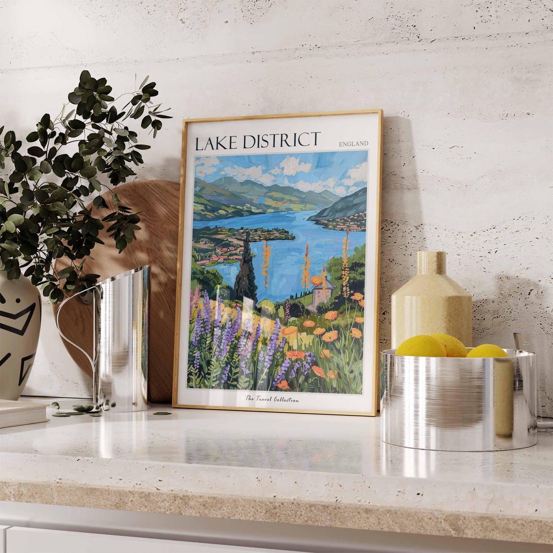Lake District England Wildflower Lake Mountain Painted Travel Poster - Image 3