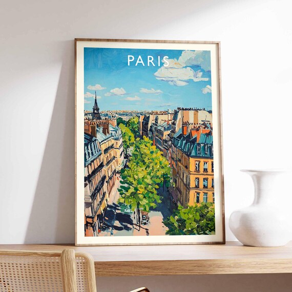 Paris Tree Lined Boulevard With Distant Eiffel Tower View Poster