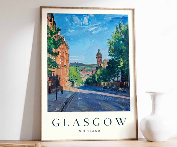 Glasgow Poster Glasgow Travel Print Scotland Wall Art Scottish Decor Tropical Decor City Print Glasgow Gift Glasgow Travel Poster