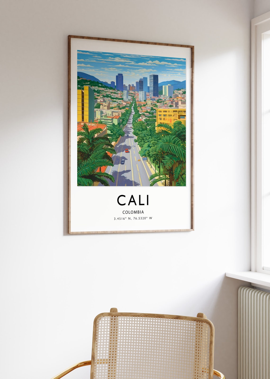Cali Colombia Palm Avenue City Skyline Coordinates Travel Poster - Image 2