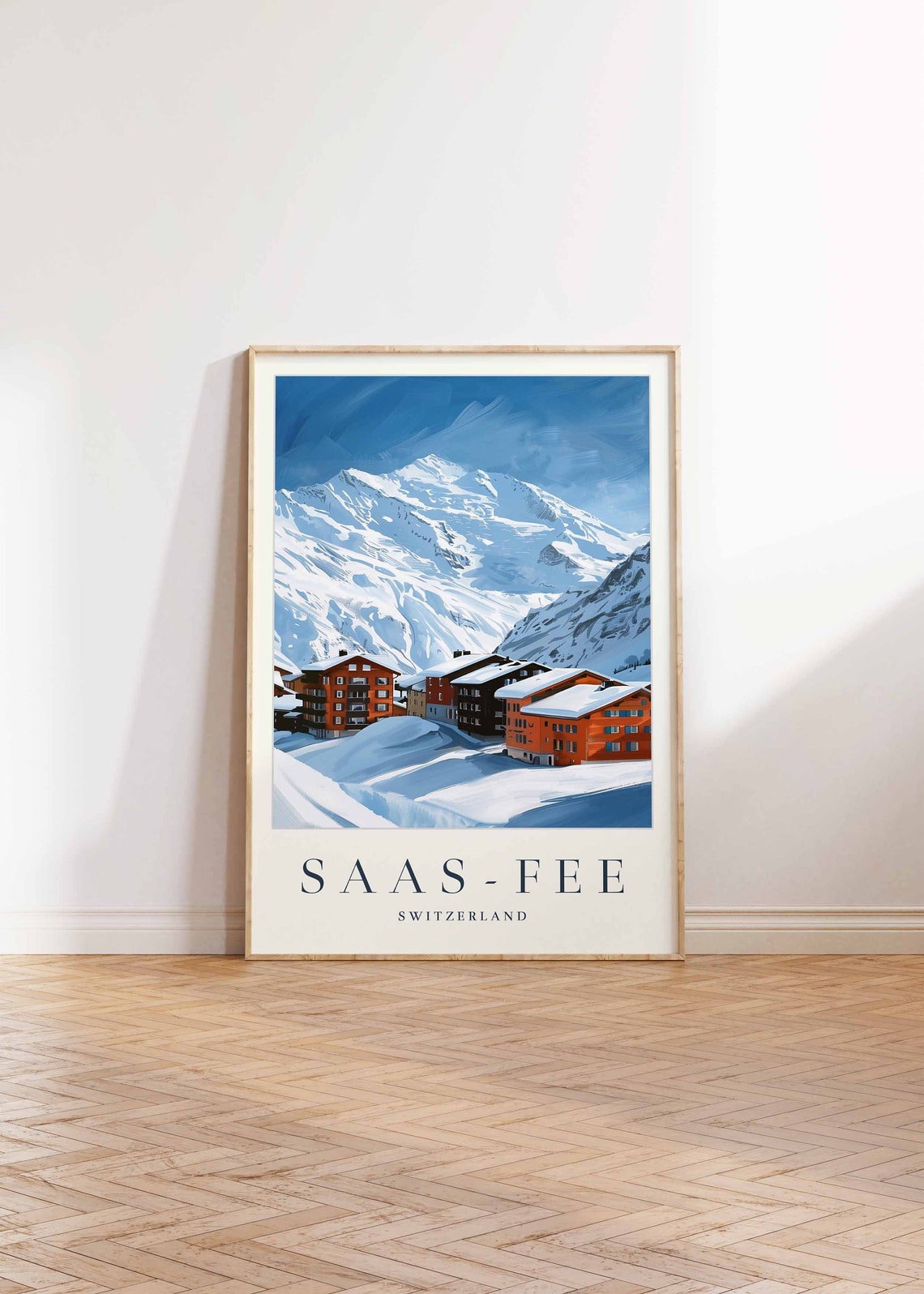 Saas Fee Switzerland Alpine Ski Village Peak Vintage Travel Poster - Image 2
