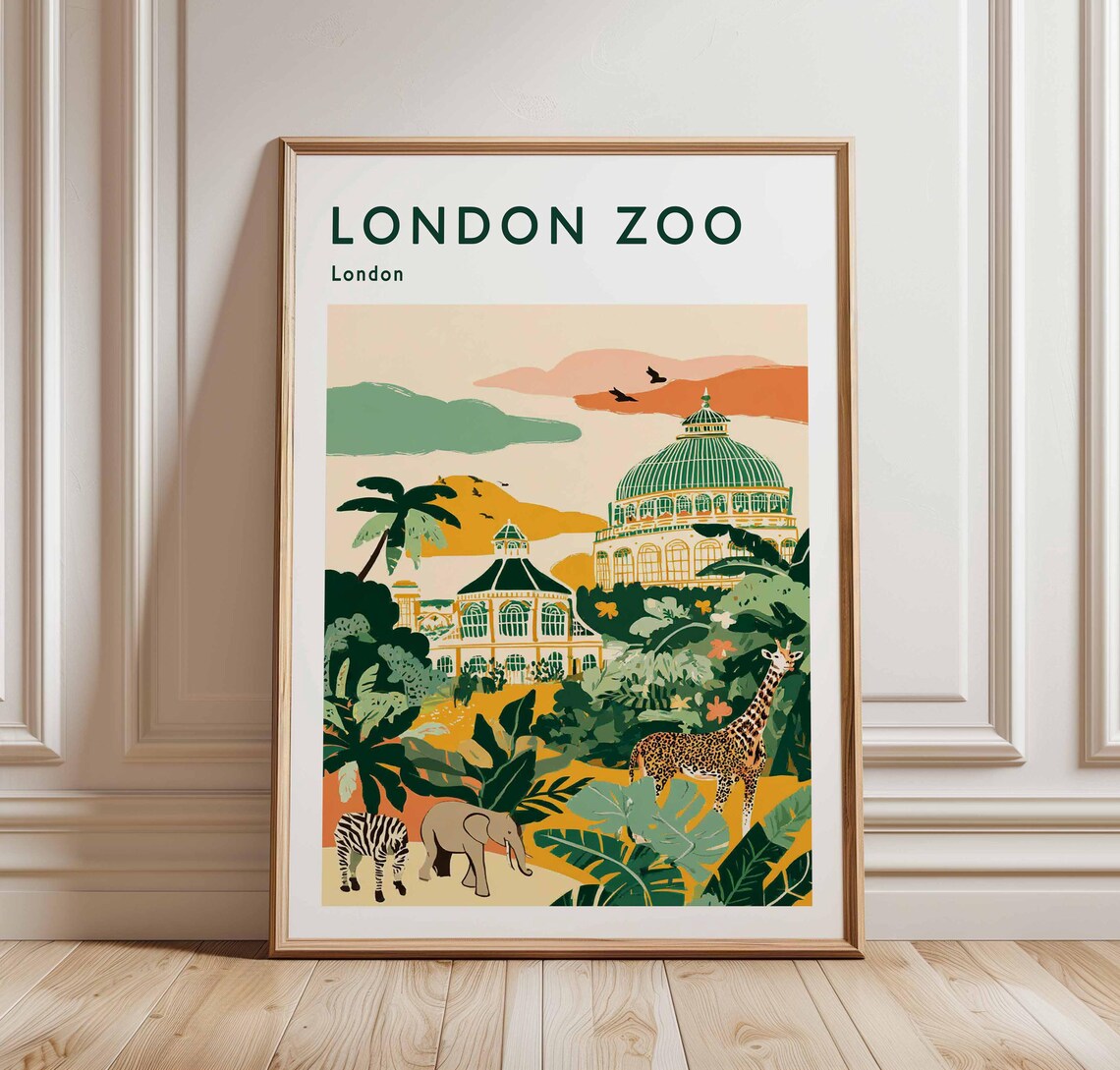 London Zoo Travel Poster Vintagestyle British Wildlife Art