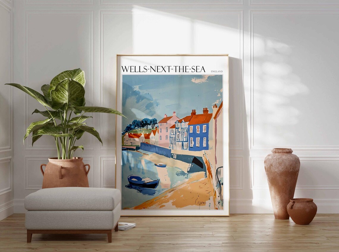 Wells-next-the-Sea England Harbor Boats Vintage Travel Poster - Image 2