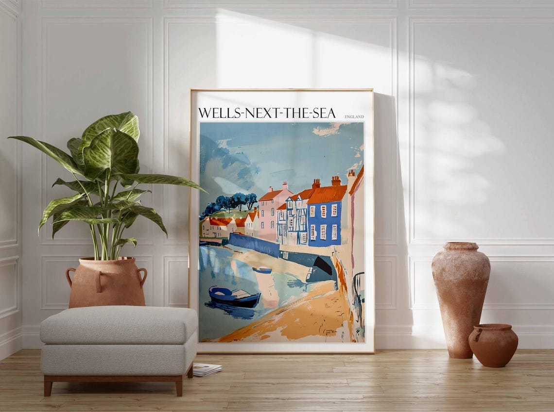 Wells Next The Sea Poster Norfolk Poster Uk Travel Poster Coastal Wall Art British Decor Wells Next The Sea Travel Print Norfolk Decor - Image 2