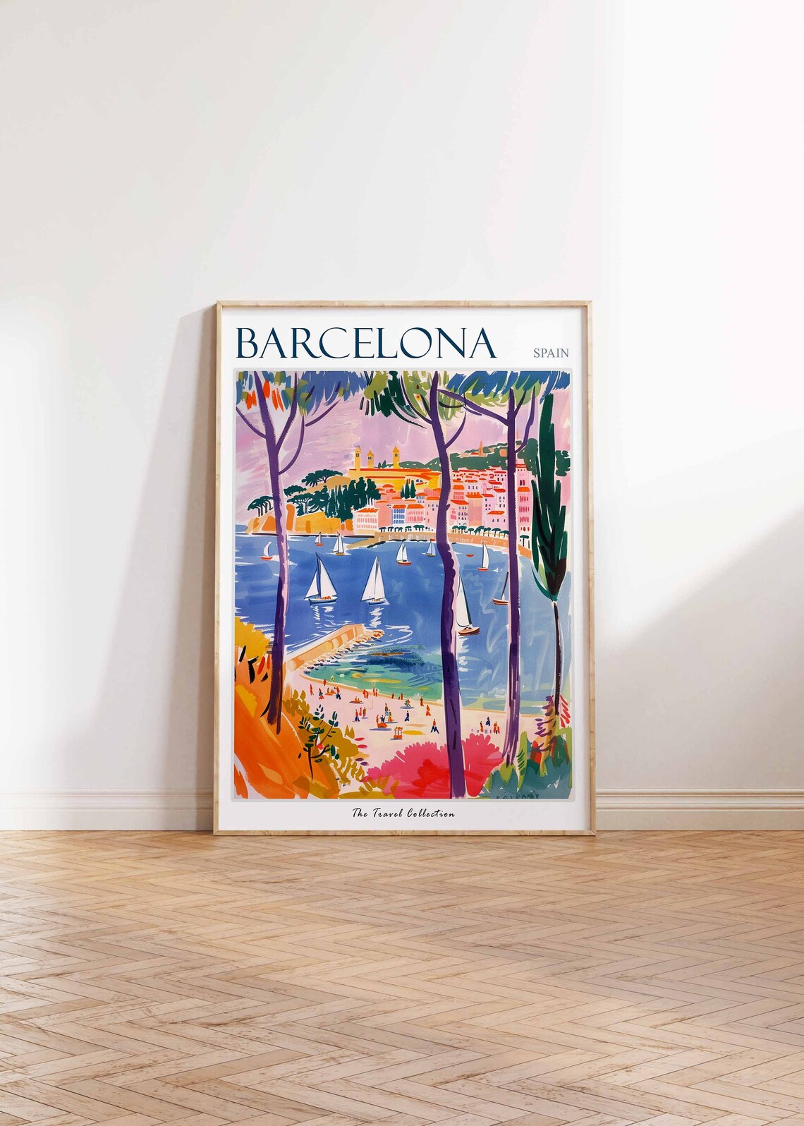 Barcelona Spain Harbor Sailboats Beach Coastal City Travel Poster - Image 2