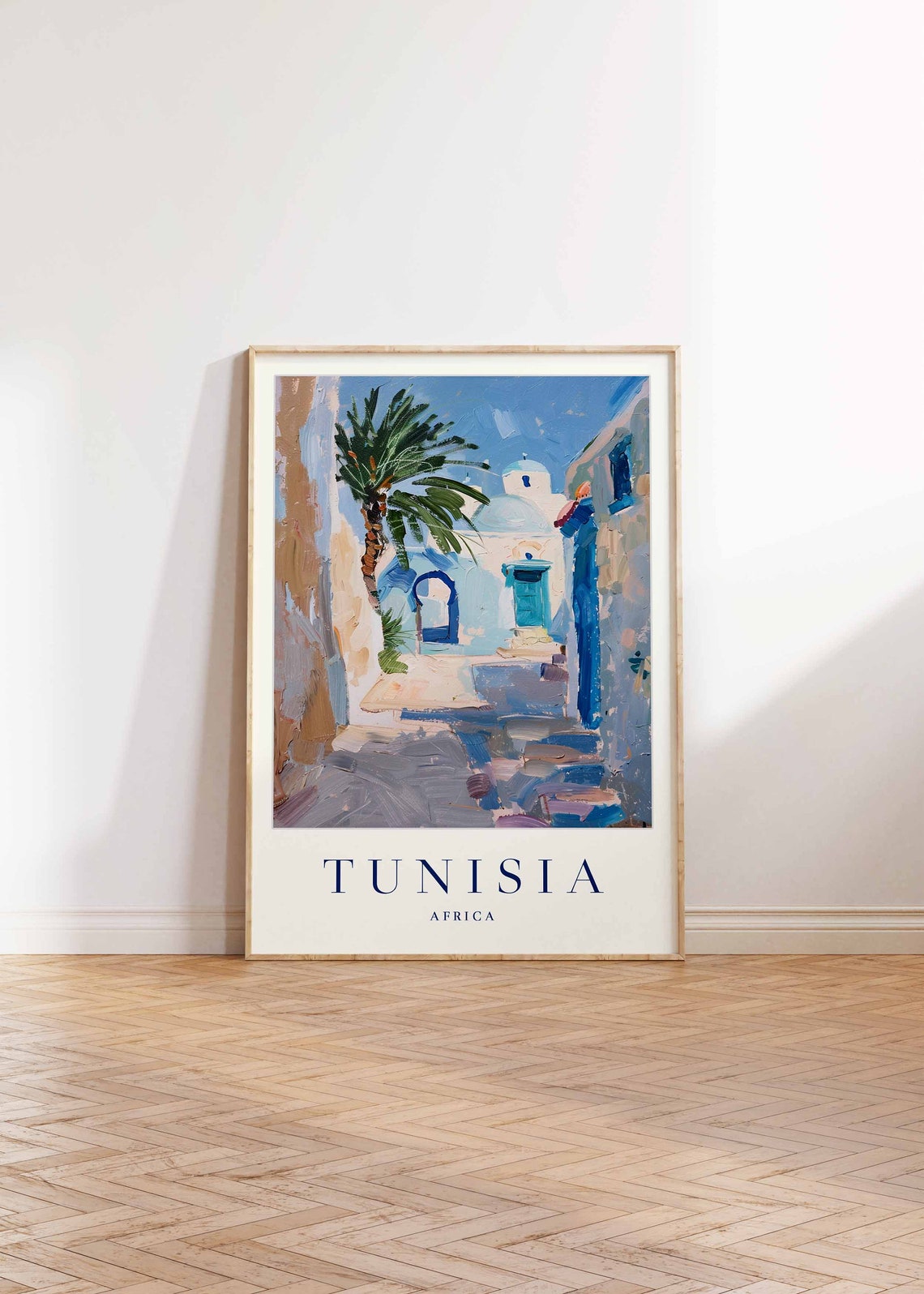 Tunisia Africa Blue Old Town Alley Travel Poster Coastal Decor - Image 2