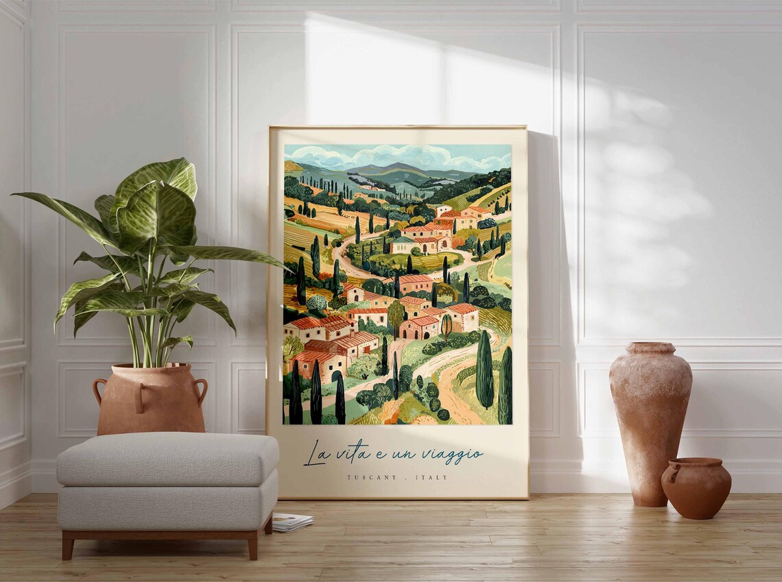 Tuscany Valley Overview La Vita E Un Viaggio Illustrated Poster - Image 3