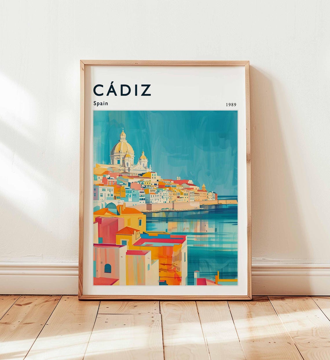 Cadiz Spain 1989 Poster with Cathedral Domes Over Old Town Roofs