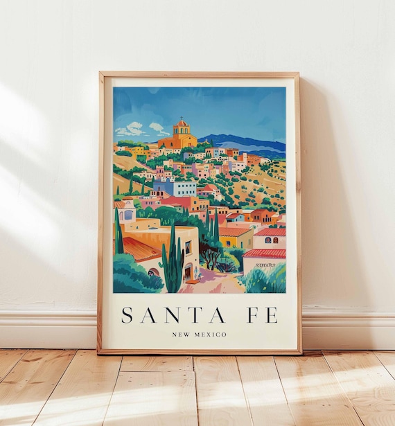 Santa Fe New Mexico Colorful Southwestern Cityscape Travel Poster