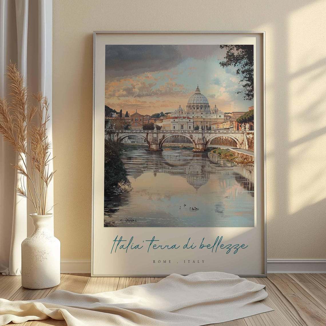 Rome Italy St Peters Basilica Tiber Bridge Sunset Glow Art Poster - Image 2