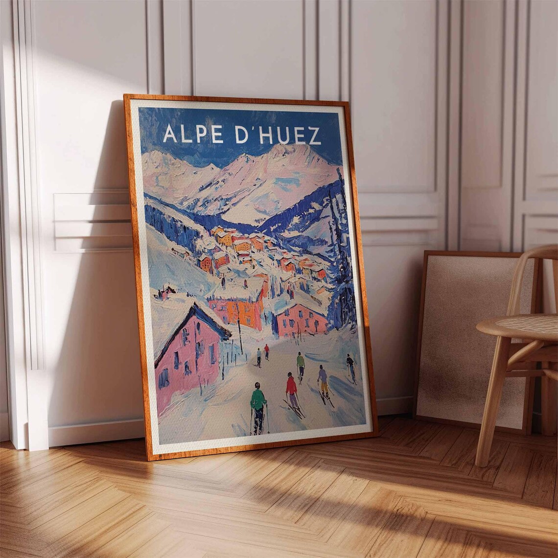 Alpe d'Huez French Alps Pink Chalet Ski Village Scene Poster - Image 2