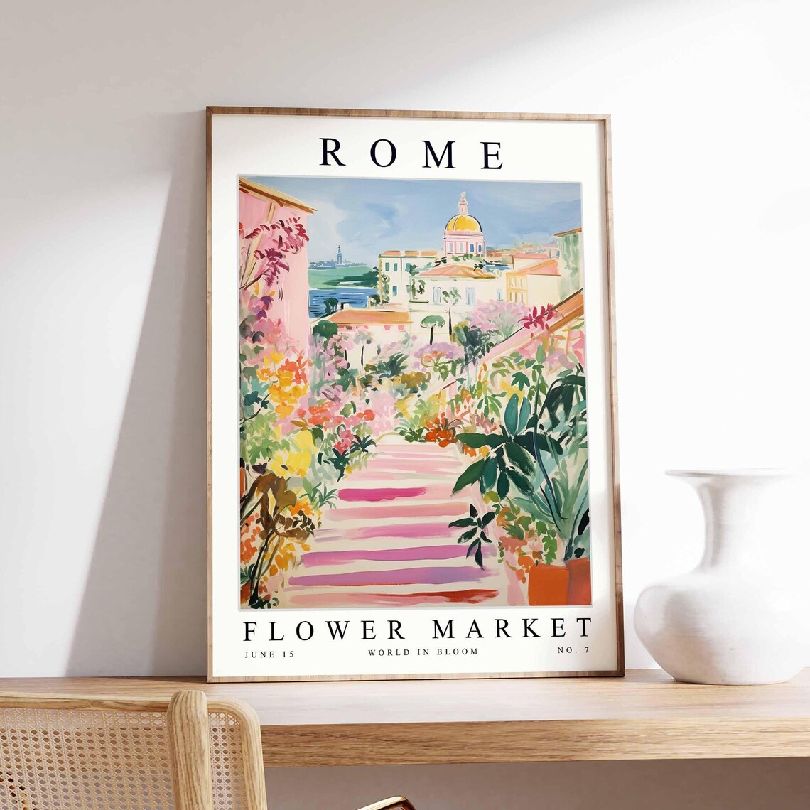 Rome Flower Market Poster Colorful Floral Staircase June 15 Art