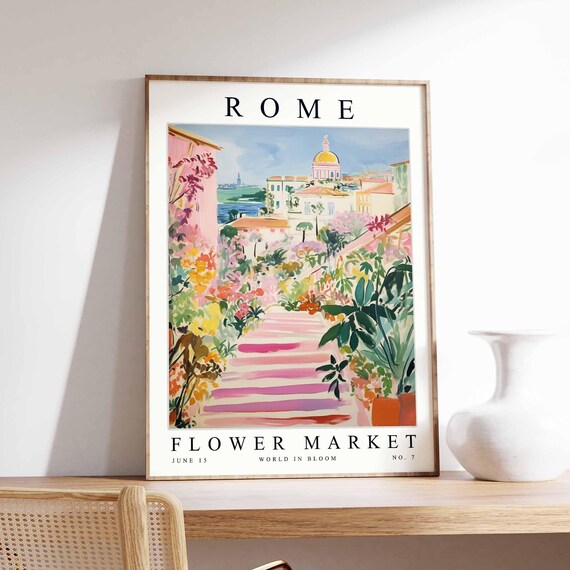Rome Flower Market Poster Colorful Floral Staircase June 15 Art
