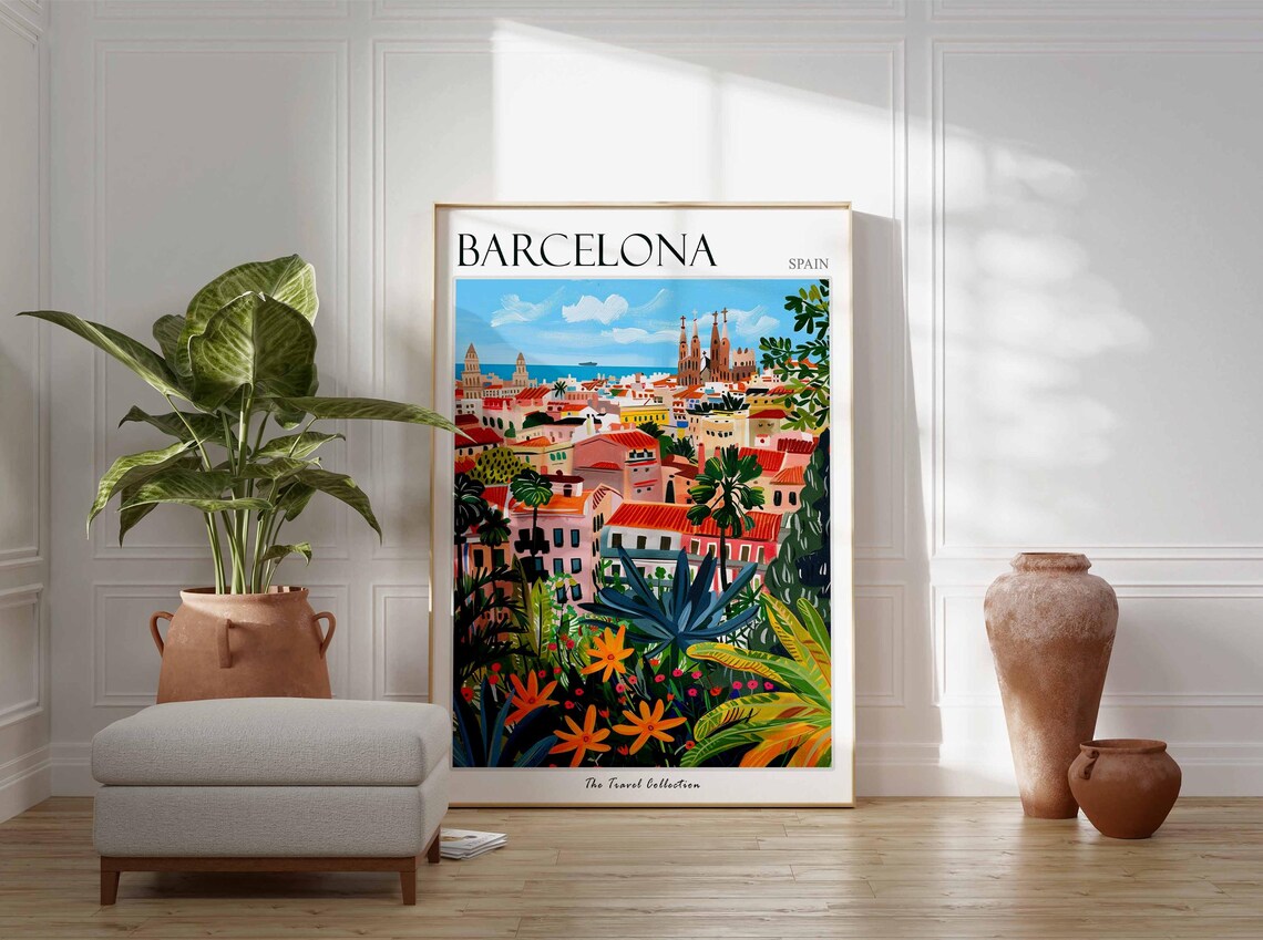 Barcelona Travel Poster, Tropical Spain Wall Art - Image 2