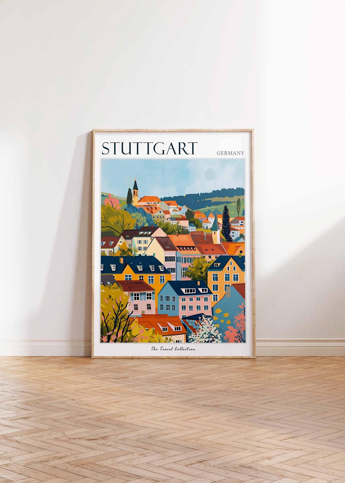 Stuttgart Germany Colorful Hillside Houses Painted Travel Poster - Image 2