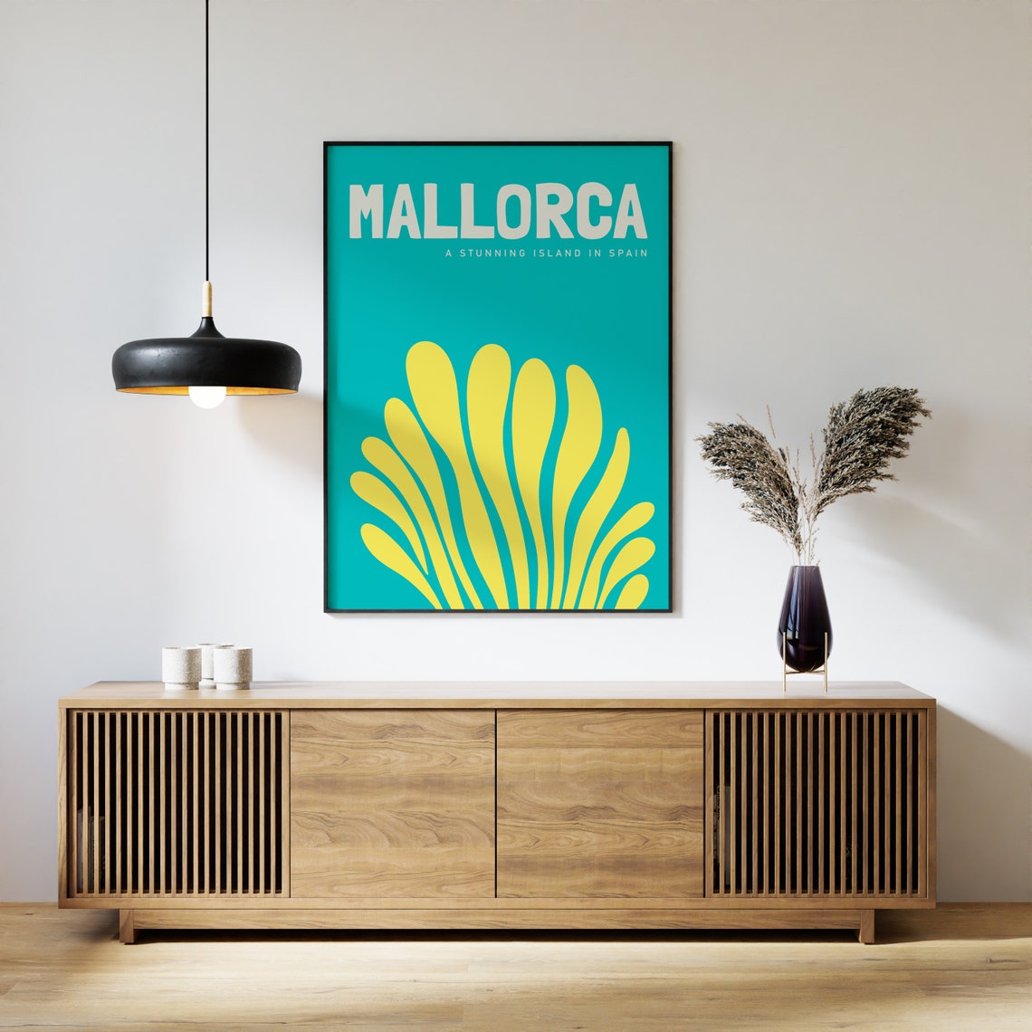 Mallorca Spain Minimalist Typographic Teal Yellow Art Poster - Image 3