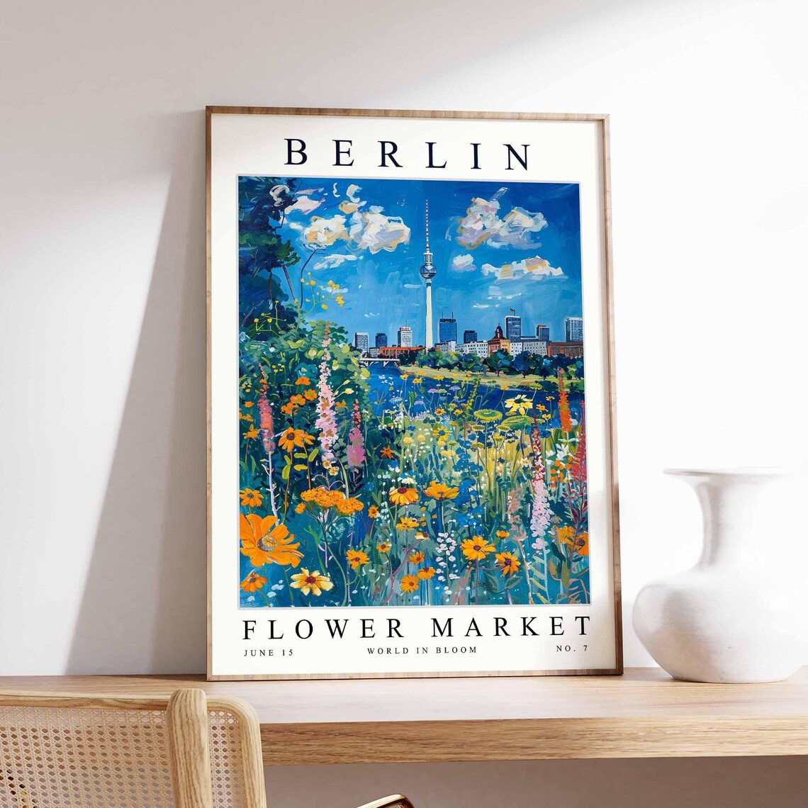 Berlin Flower Market Wildflower Meadow Skyline Art Travel Poster
