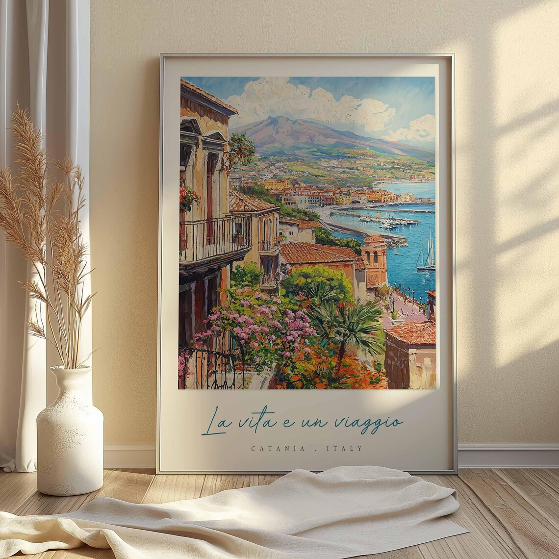Catania Italy La Vita e un Viaggio Balcony Harbor View Poster - Image 2