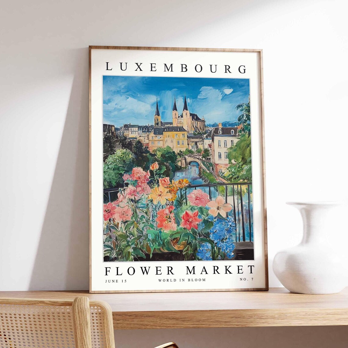 Luxembourg Flower Market Three Spires Bridge View Bloom Art Poster