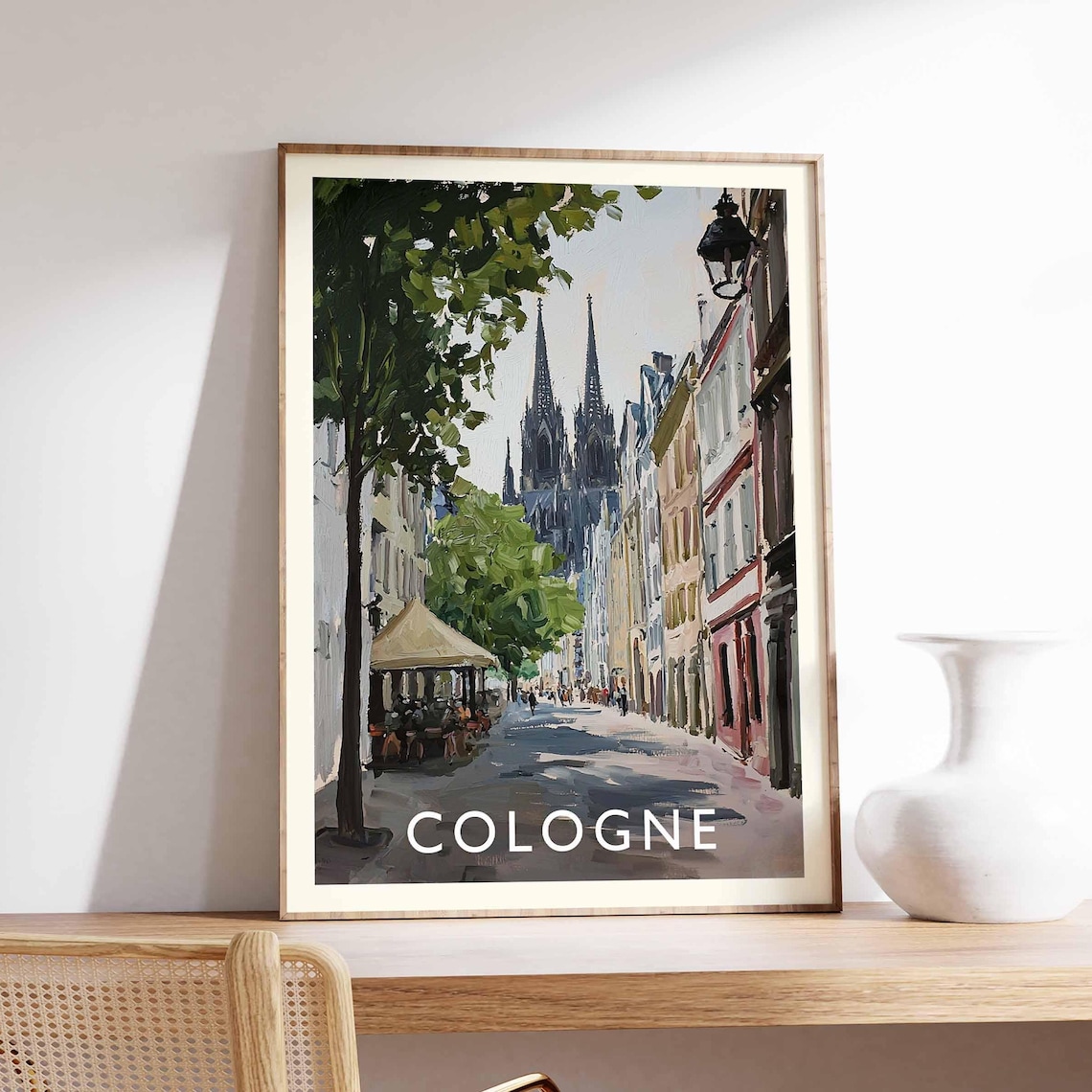 Cologne Germany Cathedral Street Watercolor European Travel Poster