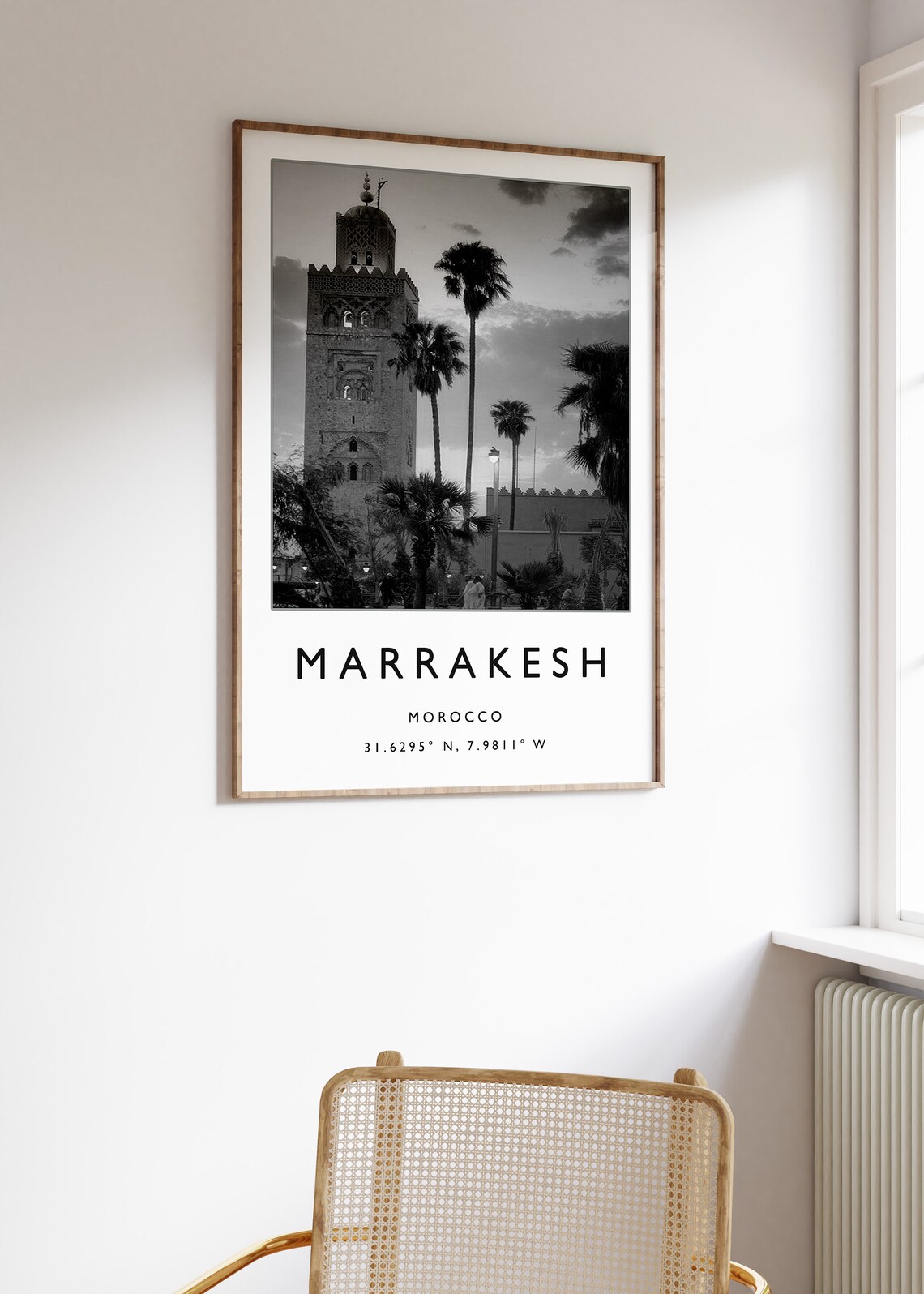 Marrakesh Morocco Minaret Palms Black and White Travel Poster - Image 3