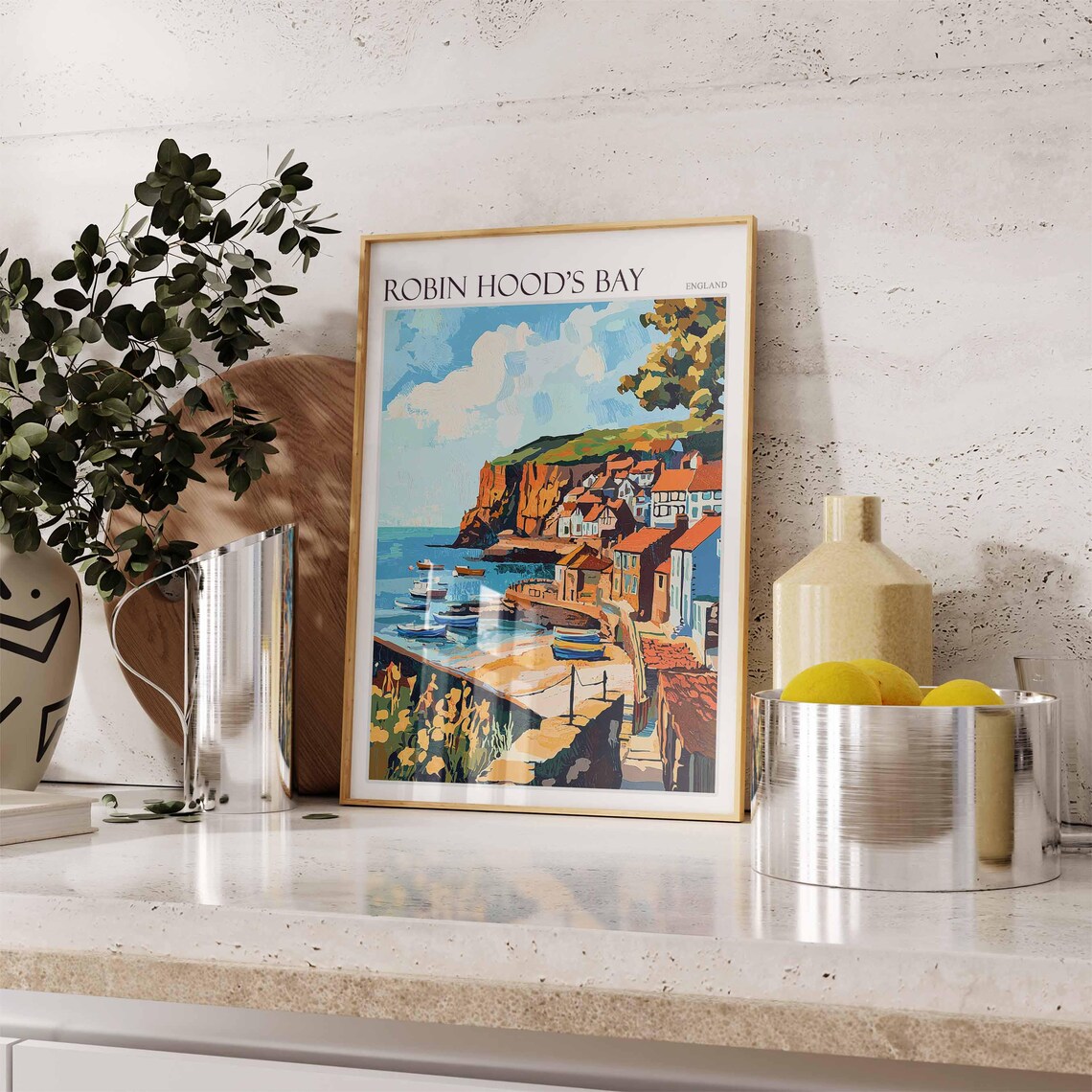 Robin Hood's Bay England Harbor Boats Rocky Quay Painting Poster - Image 3