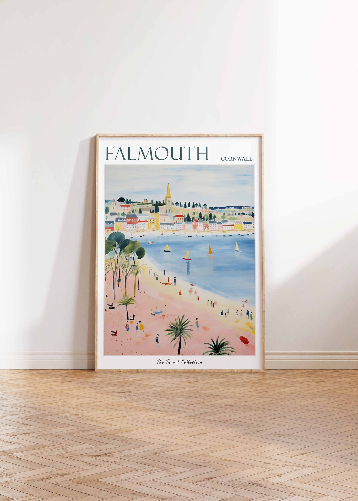 Falmouth Cornwall Church Spire Town Beach Vintage Travel Poster - Image 2