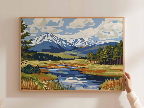 Cairngorms Snow Capped Peaks River Pop Art Landscape Painting Poster