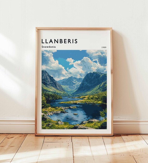 Llanberis Snowdonia 1989 Mountain Lake Travel Poster Welsh Landscape Art
