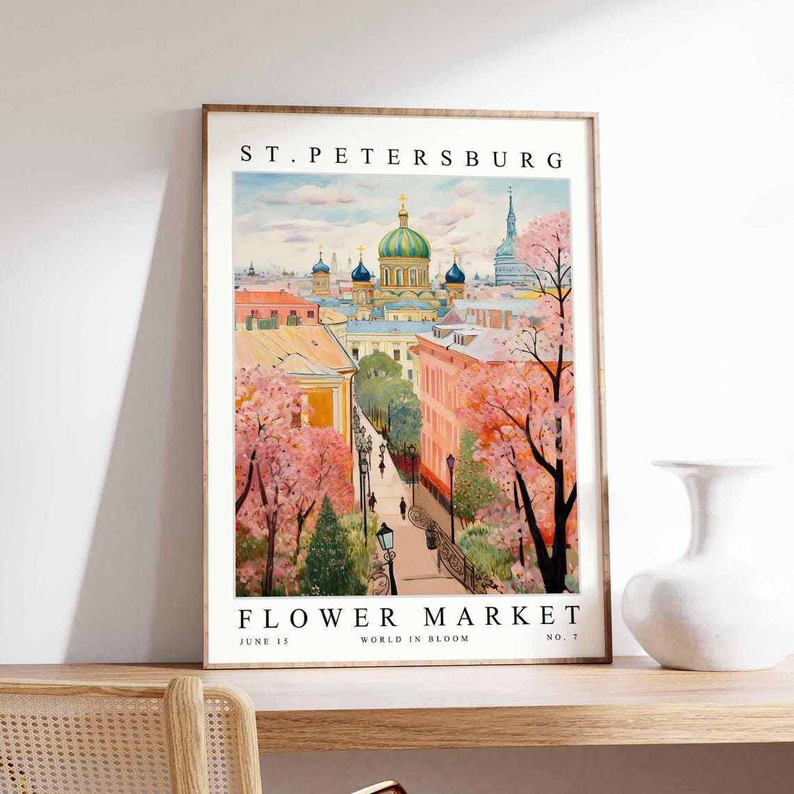 St. Petersburg Cherry Blossom Domed Church Spring Art Poster