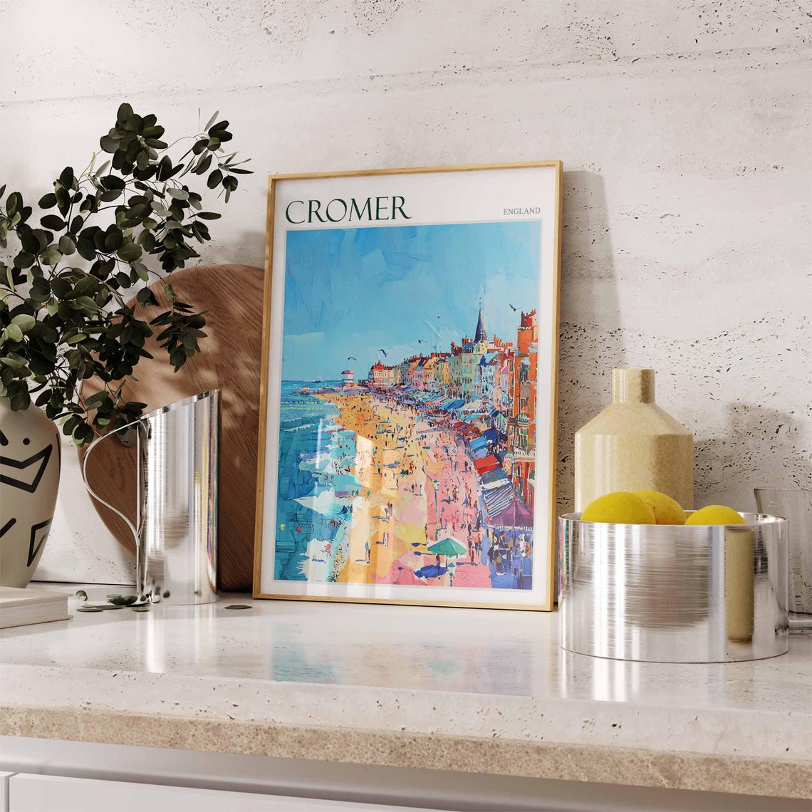 Cromer England Crowded Summer Beach Promenade Travel Poster Art - Image 2