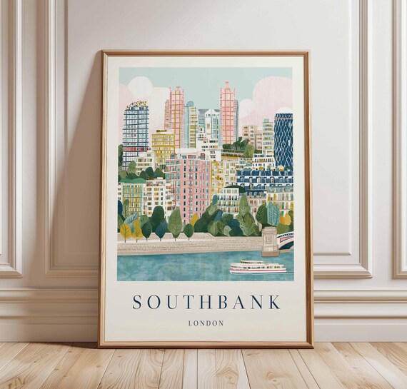 Southbank London Travel Poster Thames River Uk City Art