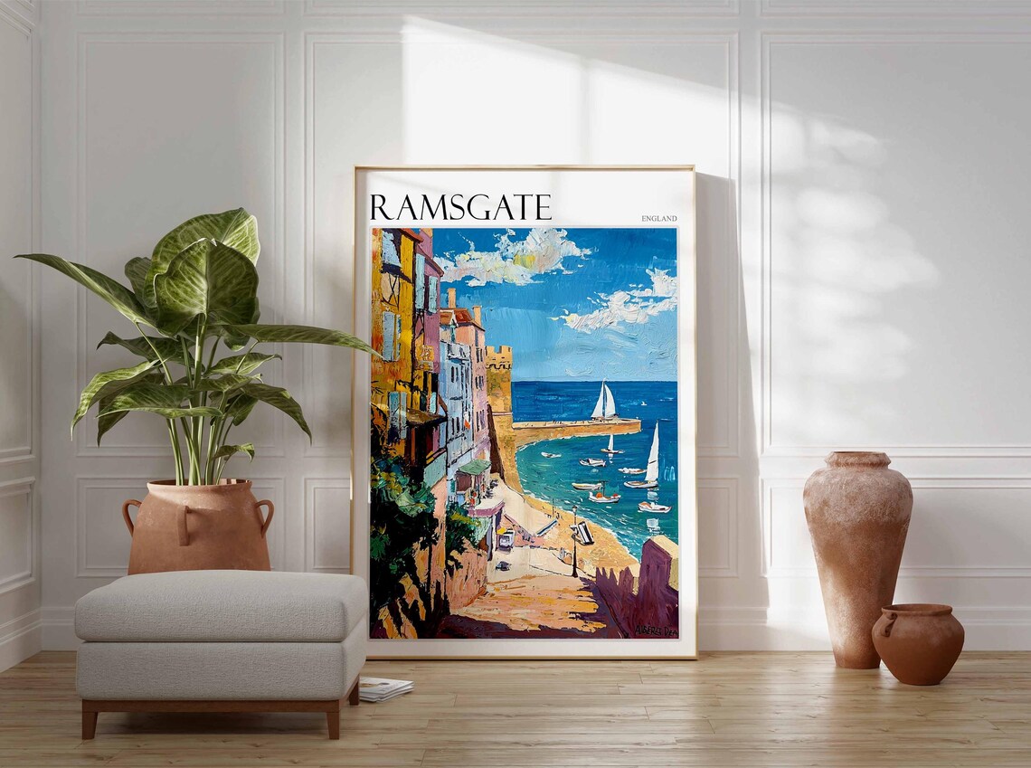 Ramsgate England Impasto Harbor Sailboats Oil Painting Poster - Image 4