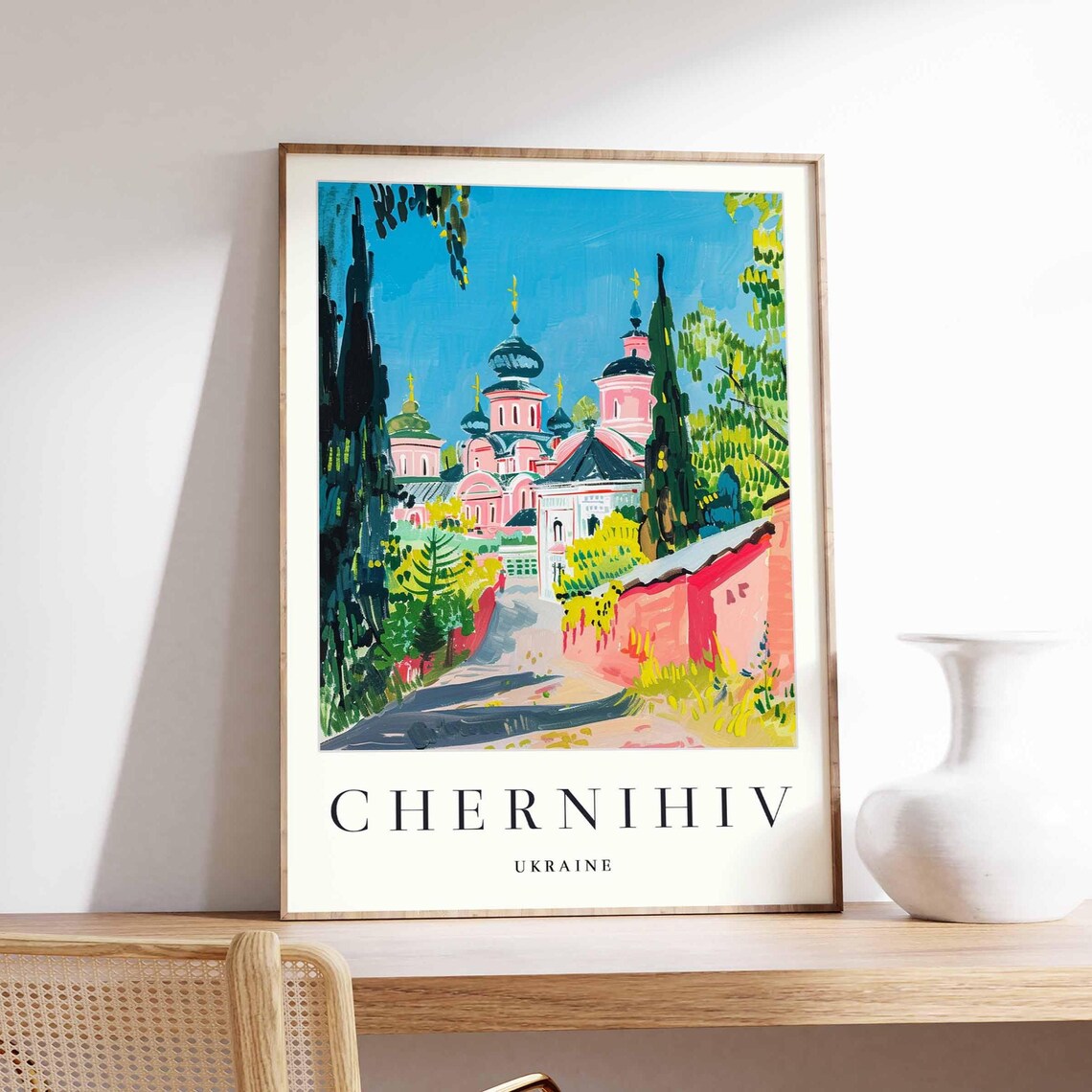 Chernihiv Ukraine Historic Church Watercolor Travel Poster Europe