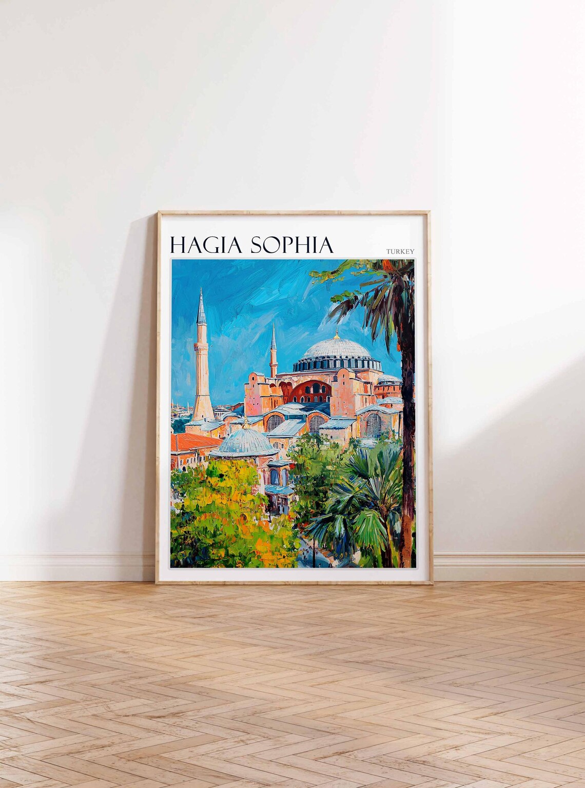 Hagia Sophia Teal Sky Palm Garden Historic Turkey Travel Poster - Image 3