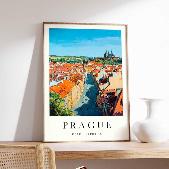 Prague Charles Bridge Street Red Rooftops Castle Hill Poster