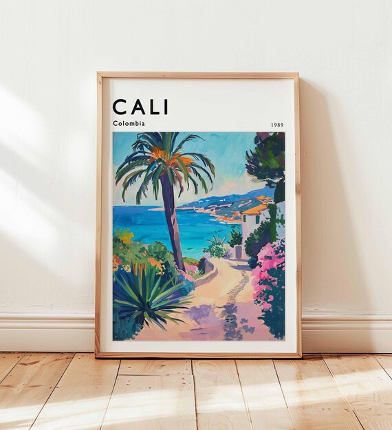 Cali Colombia 1989 Palm Tree Coastal Path Garden Ocean View Poster