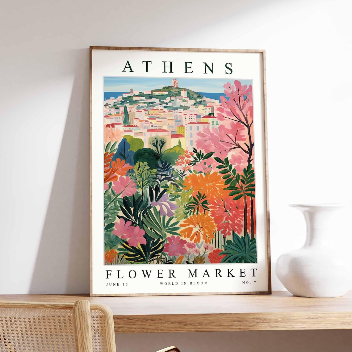 Athens Flower Market Cityscape Sea View Tropical Blooms No 7 Poster