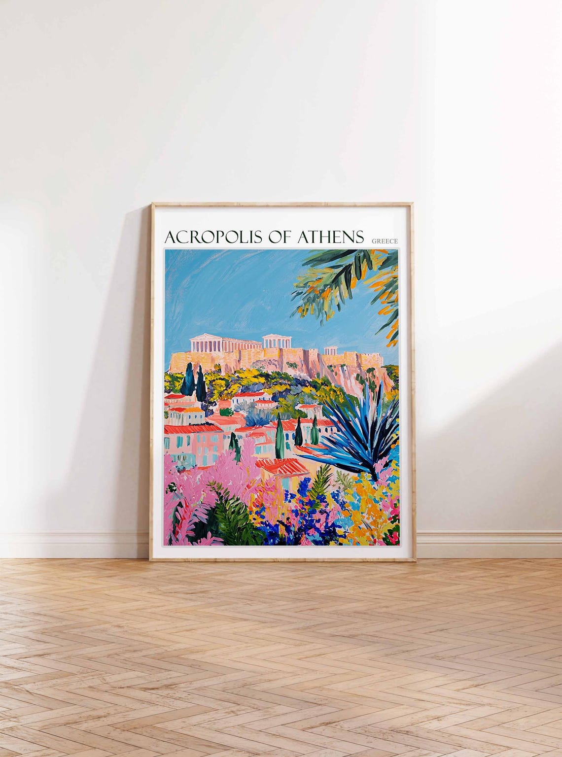Acropolis Of Athens Poster Acropolis Of Athens Travel Print Greek Travel Poster Botanical Decor Floral Print European Travel Print - Image 3