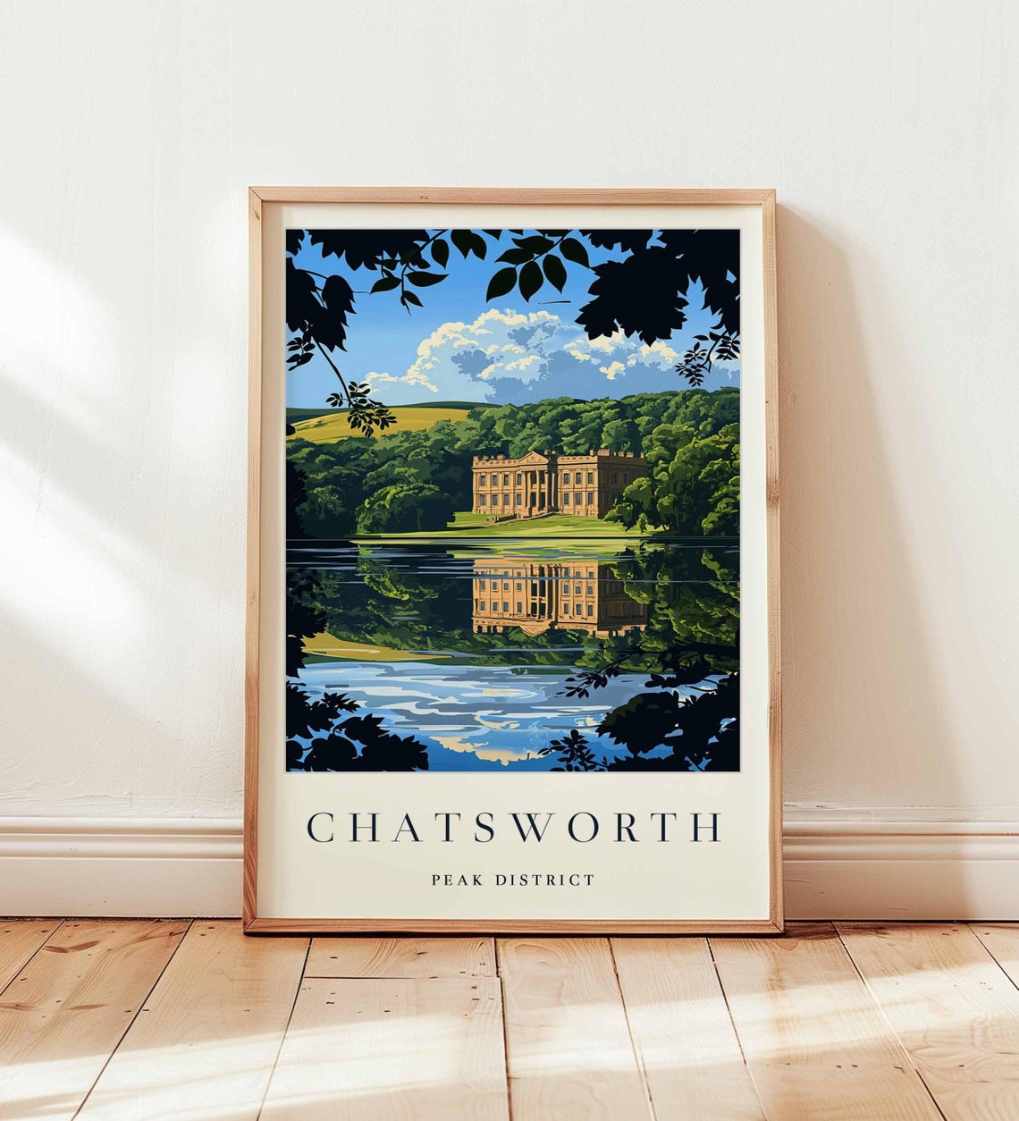 Chatsworth House Peak District Lakeside Reflection Travel Poster