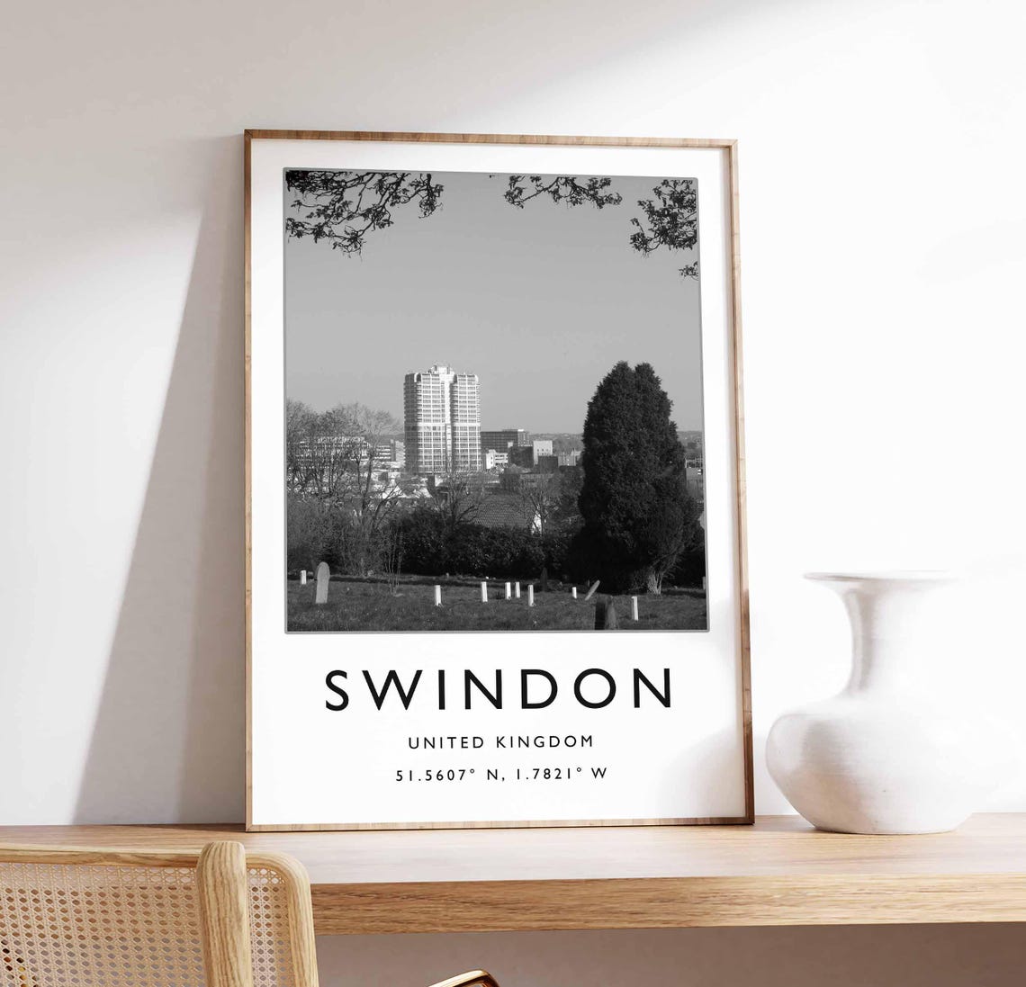 Swindon United Kingdom Coordinates Black White Photography Poster