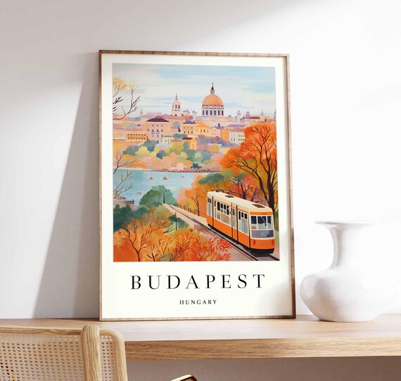 Budapest Yellow Tram Basilica Dome Autumn Danube River View Poster
