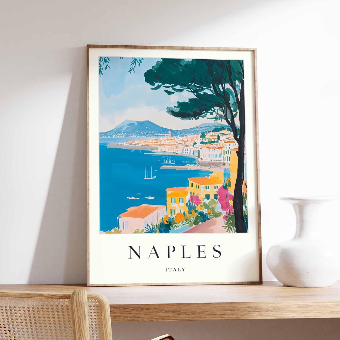 Naples Italy Bay of Naples Sailboats Vesuvius Coastal Art Poster