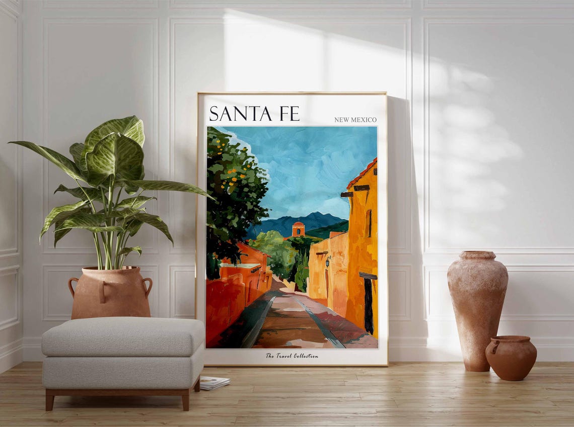 Santa Fe New Mexico Adobe Street Desert Mountains Southwest Poster - Image 2